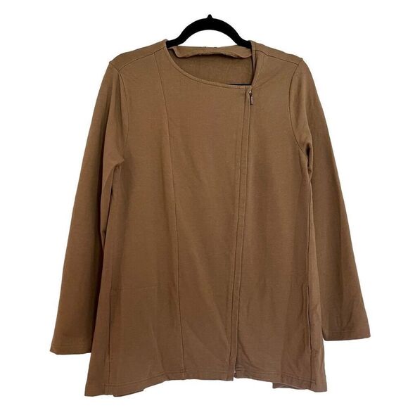 Pure Jill tan assymetrical side zip sweater - Picture 1 of 11